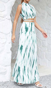 Halter Sleeveless Maxi Dress In MULTI-Color